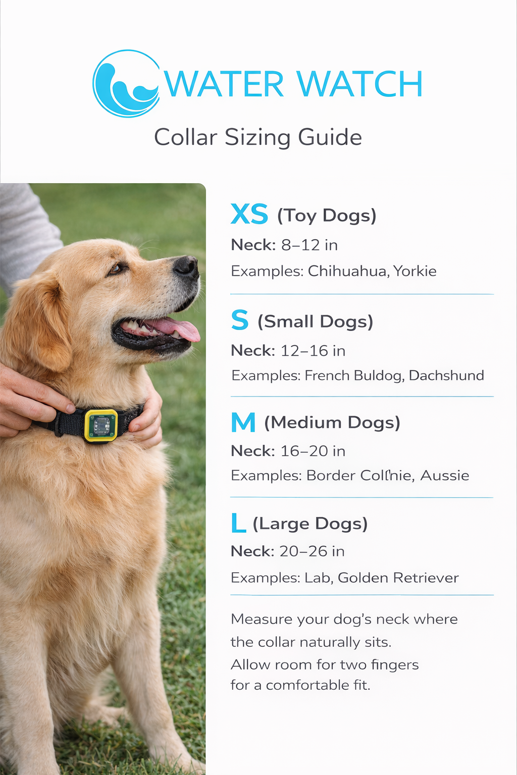 Water Watch Collar Sizing Guide for dogs
